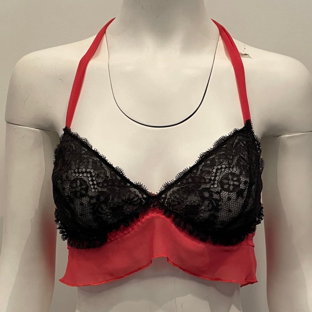 BNWT Les Jupons de Tess Paso Doble Tri Bralette Watermelon Pink Black Large